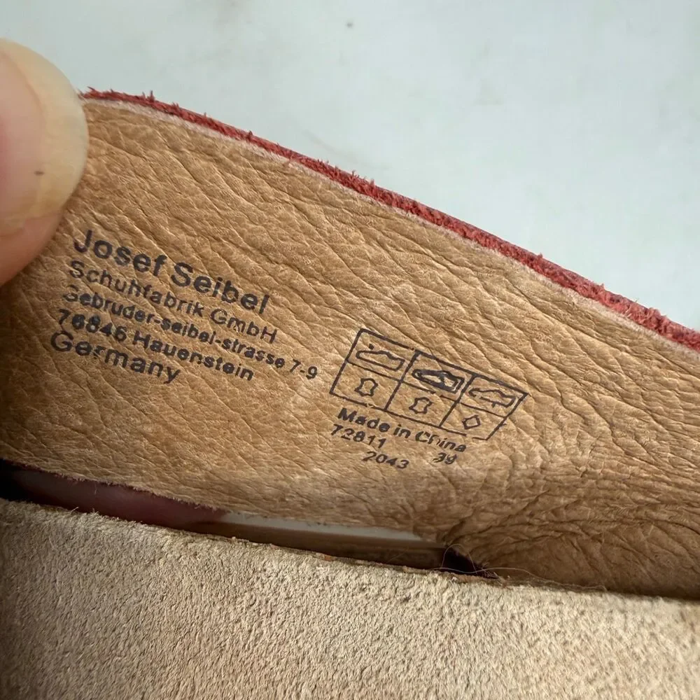 Josef Seibel Comfort Leather Platform Sandals Clea Red Brown Cork EU 39 US 8.5